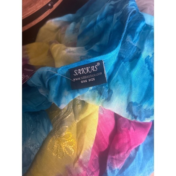 SAKKAS NWT Tie Dye Bright Multi Color Swim Cover Up/ Poncho Top One Size - Picture 7 of 8